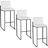 Fuji 30" High Back Bar Stool in Black Steel & White Leatherette (Set of 3)
